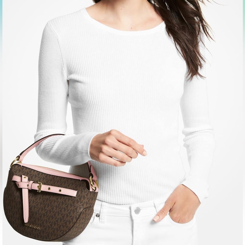 Michael KORS Emilia Half Moon Med Logo Shoulder Bag Crossbody powder blush NWT - Picture 1 of 4